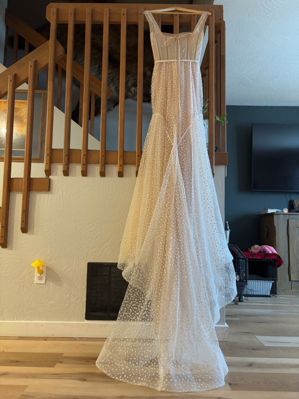 Sheer Polka Dot A-Line Wedding Dress - Cream